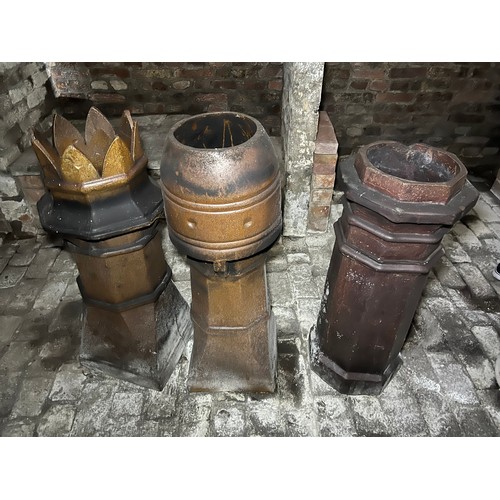 197 - Three Chimney Pots 92cm h includes a crown top