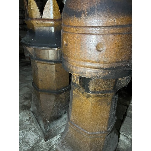 197 - Three Chimney Pots 92cm h includes a crown top