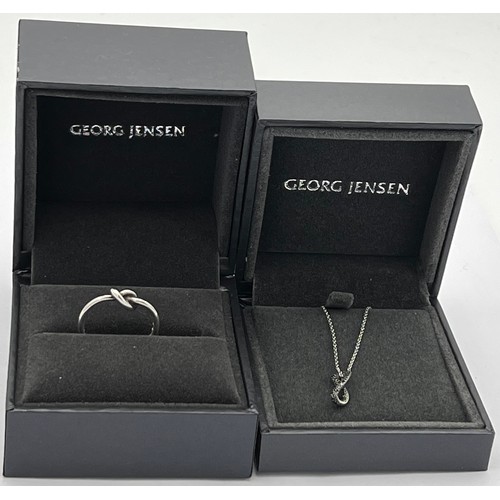 496 - Georg Jensen jewellery to include  silver ring and pendant set with black diamonds, both in original... 