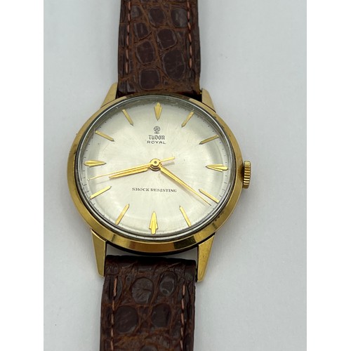 982 - Tudor Royal 9 carat gold gentleman’s wristwatch with leather strap.