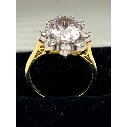 589 - Eighteen carat kunzite and diamond cluster ring.