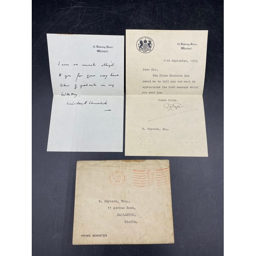 1246 - Sir Winston Churchill facsimille letter and signature on Downing Street headed paper together with t... 