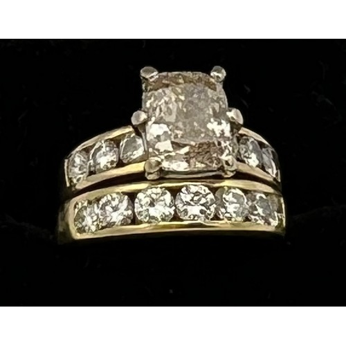 487 - Two diamond set rings to include a radiant cut diamond 2.45 carat S12 I1 approximately with diamonds... 