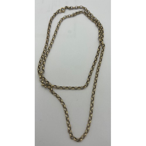 486 - Yellow metal chain necklace, tests as 9 carat gold. 62cm long. Weight 10.5g.