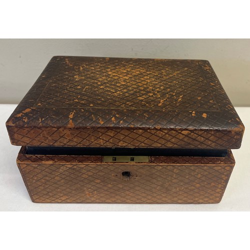 518 - A 19thC leather covered jewellery box and contents to include jewellery, watches, knife etc.