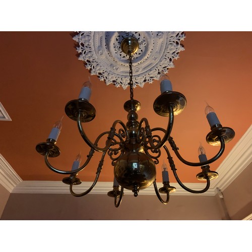 1127 - Good quality eight branch brass chandelier. 30