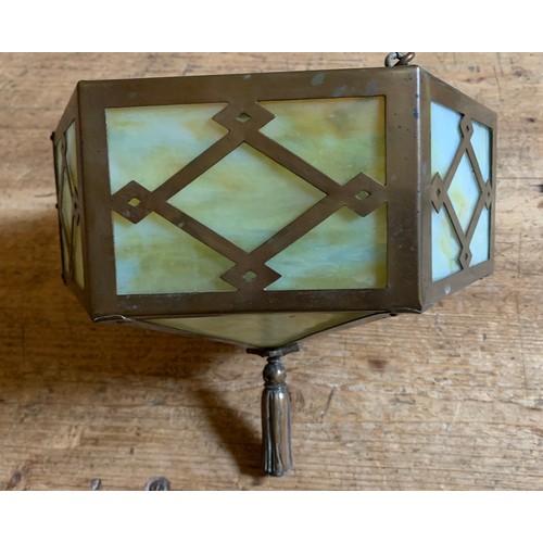 1126 - Vintage metal and opaque glass hanging light shade. 10