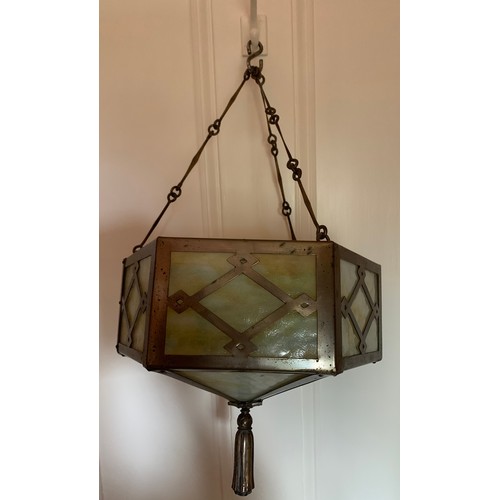 1126 - Vintage metal and opaque glass hanging light shade. 10