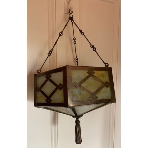 1126 - Vintage metal and opaque glass hanging light shade. 10