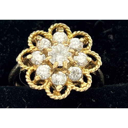 587 - Nine carat gold ring set with Cubic Zircona. Size M. Weight 3.1gm.