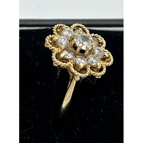 587 - Nine carat gold ring set with Cubic Zircona. Size M. Weight 3.1gm.