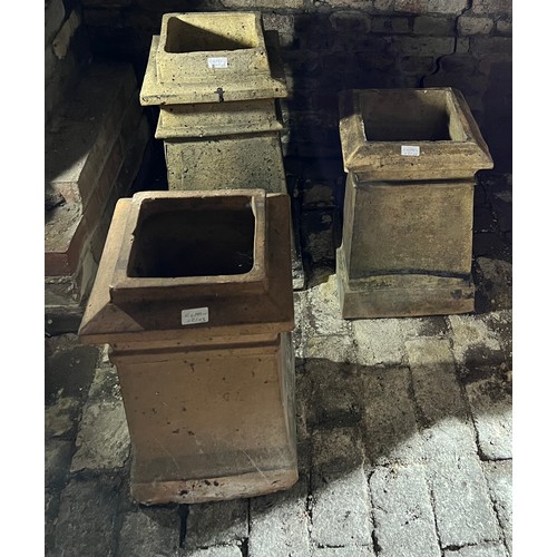 207 - Three Chimney Pots, square topped, tallest 68cm h