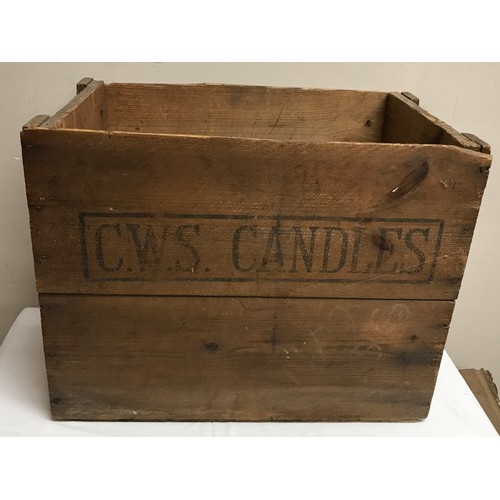 1004A - An early 20thC wooden candle box federation wax candles with 'C.W.S. Candles' to front. 34d x 53 w x... 