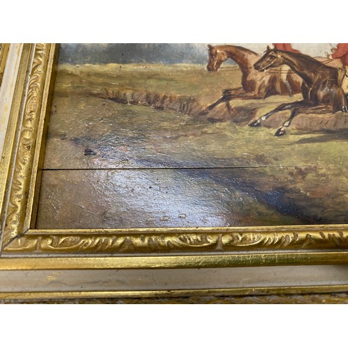 1595 - Robert Stone (1820-1870) - a series of four oil on board hunting scenes signed L.L. framed in decora... 