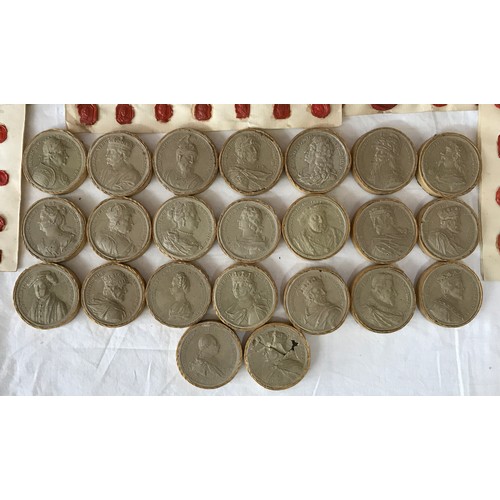 1106 - A large collection of 19thC Grand Tour Red Wax Intaglios along with 23 plaster impressions of coins.