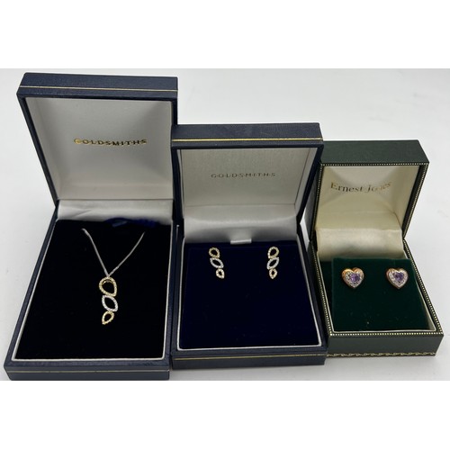 432 - Goldsmiths 18 carat gold and diamond pendant and matching earrings in original boxes together with 9... 