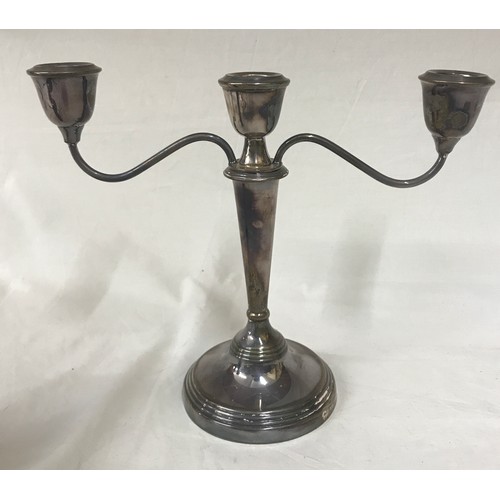 724 - Collection of mid-late 20thC silver items to include three branch candelabra, wooden salt and pepper... 