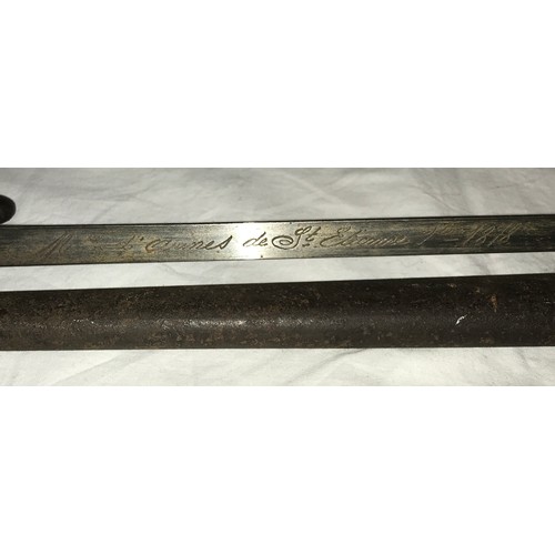 941 - A Sword Bayonet with the words Mre d’ Armes de St. Etienne on the edge of the blade, with scabbard, ... 