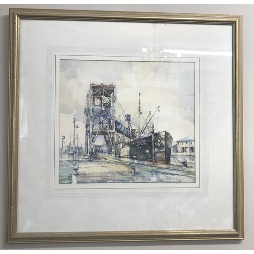 1147 - Tom Harland watercolour of dock scene 38 x 42cm.