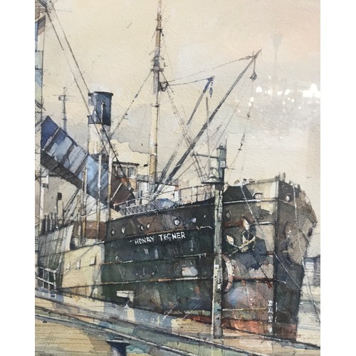 1147 - Tom Harland watercolour of dock scene 38 x 42cm.