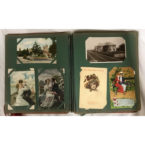 905 - An album of old postcards to include several from 1914 with coded messages, humorous cards, topograp... 