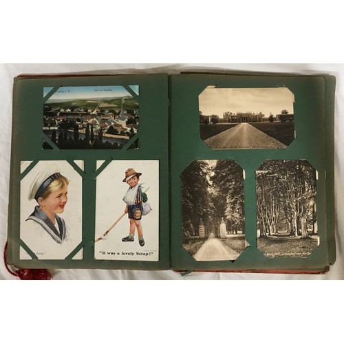 905 - An album of old postcards to include several from 1914 with coded messages, humorous cards, topograp... 