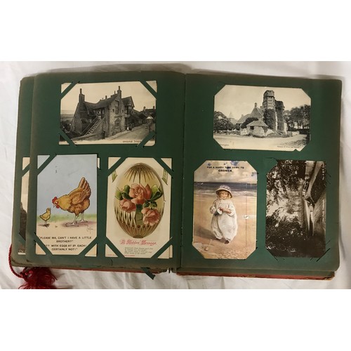 905 - An album of old postcards to include several from 1914 with coded messages, humorous cards, topograp... 