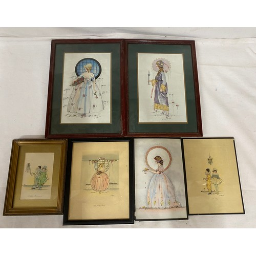 1117 - Six vintage framed prints varying in size largest image 24cm x 16cm signed P E Shand.