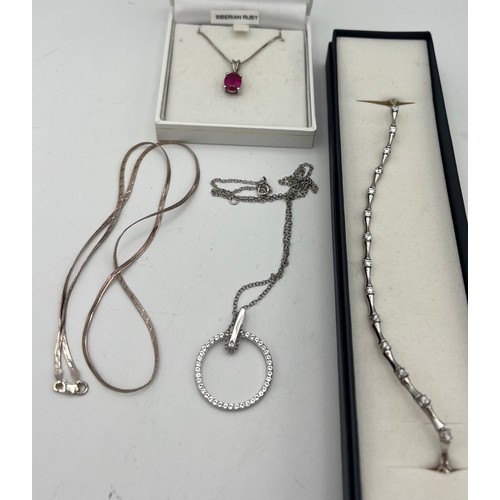 434 - Silver jewellery to include bracelet, necklace and Siberian ruby pendant etc.