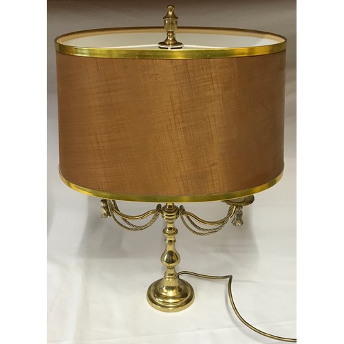 914 - Matching pair of table lamps with brass bases, rope decoration and matching shades approx 55cm h.