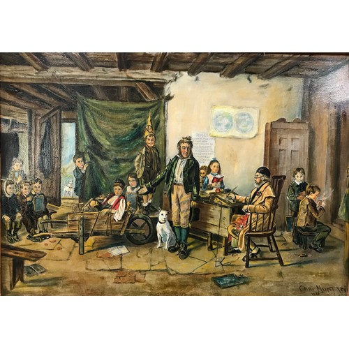 1145 - An oil on board entitled 'Unwilling to school' signed Cha. Hunting 1883 to the lower right image siz... 