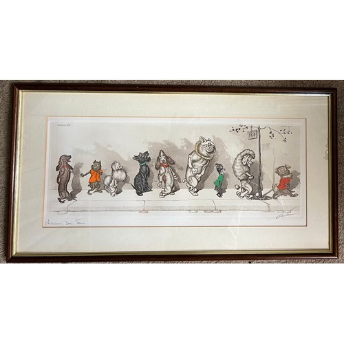 1123 - Boris O’Klein etching, “Chacun son tour” 19 x45cm framed and glazed.