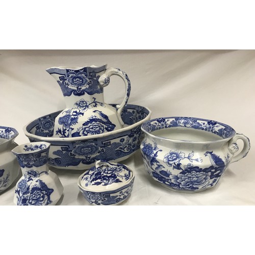 230 - A late 19thC Mason's Ironstone wash set to include jug and bowl, 2x chamber pots, soap and toothbrus... 