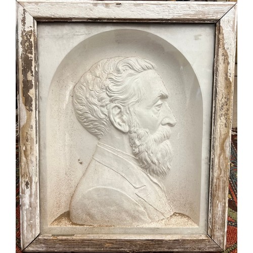 1088 - A 19thC plaster cast of a gentleman. Frame size 47 x 40cm.