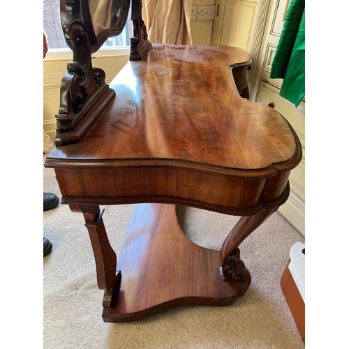 19 - A Victorian mahogany dressing table. 123 w x 56 d x 75cm h. Overall ht to top of the mirror is 170cm... 