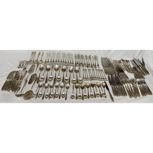 692 - An extensive suite of German silver cutlery. Marked with German marks and Posen .800. Initialled E. ... 