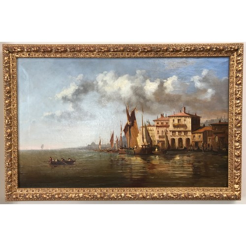 1136 - A 19thC Italian oil on canvas signed indistinctly to lower left, in gilt frame. Image 48 x 78cm. Sig... 