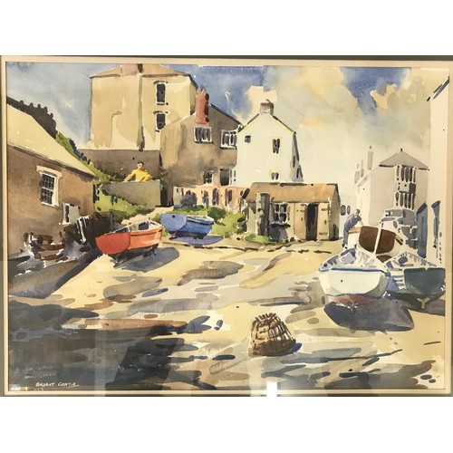 1137 - An original water colour of a coastal scene by Bryant Cortis measuring 37cm x 50cm.