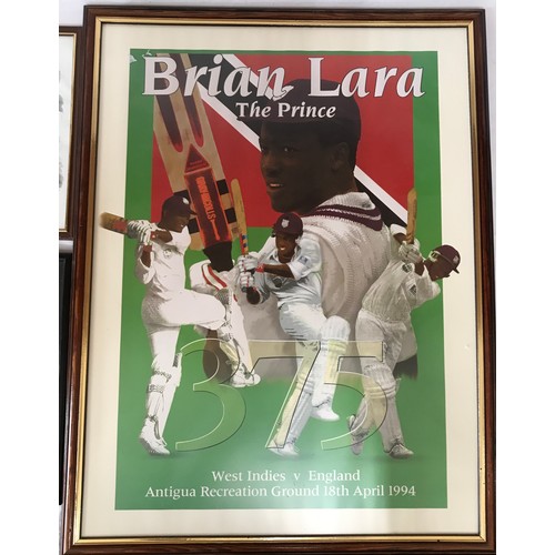 1111 - Cricket memorabilia to include two prints one of Sir Len Hutton and one Brian Lara largest 73cm x 55... 