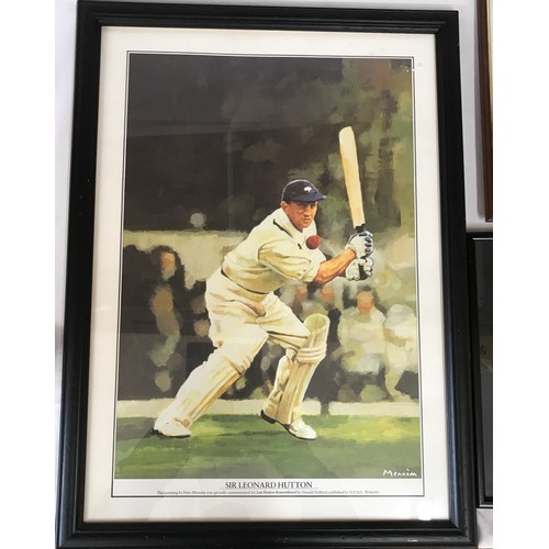 1111 - Cricket memorabilia to include two prints one of Sir Len Hutton and one Brian Lara largest 73cm x 55... 