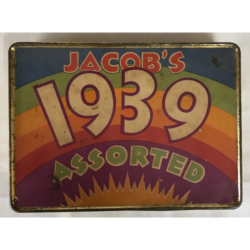 1001 - Jacobs 1939 Assorted Biscuit Tin, wooden pull along dog, box of six Coalport china name holders, pie... 