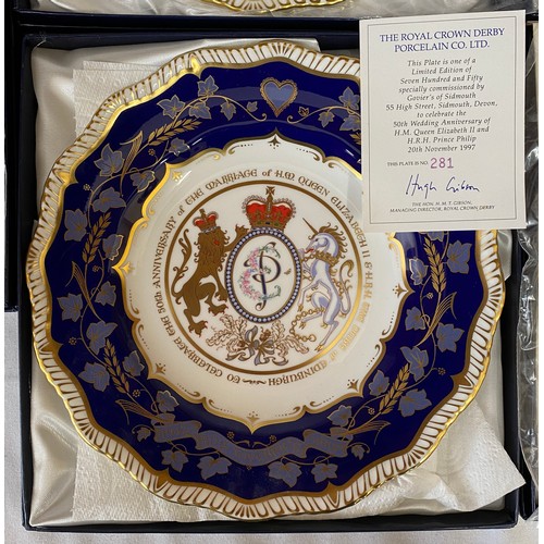 164 - Five Royal Crown Derby Limited Edition commemorative plates to include: Golden Jubilee Gadroon 177/7... 