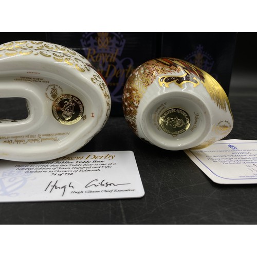 165 - Two Royal Crown Derby special edition paperweights to include: Diamond Jubilee Teddy Bear with gold ... 