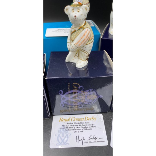 166 - A collection of Royal Crown Derby miniature bears to include: Sachin Tendulkar Bear 294/350 with cer... 