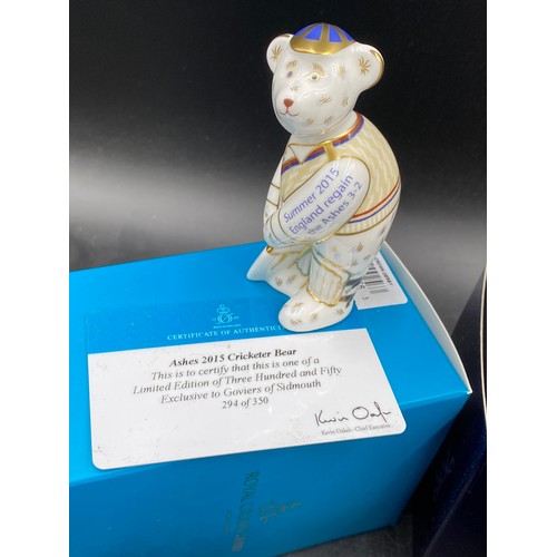 166 - A collection of Royal Crown Derby miniature bears to include: Sachin Tendulkar Bear 294/350 with cer... 