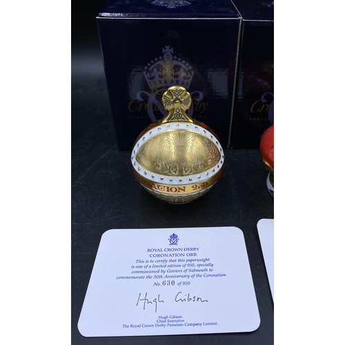 171 - Royal Crown Derby Limited edition paperweights to include: Coronation Orb to commemorate the 50th An... 