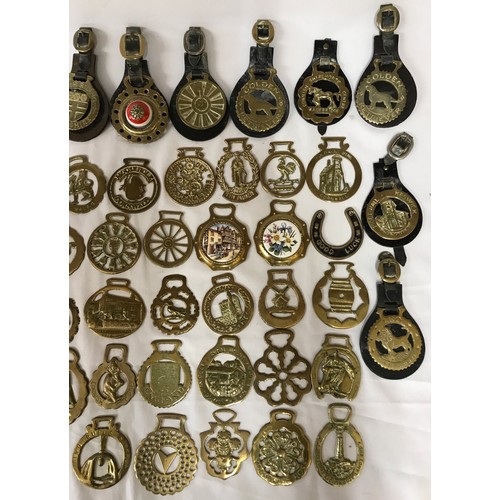 818 - A collection of horse brasses some on leather straps and some individual.