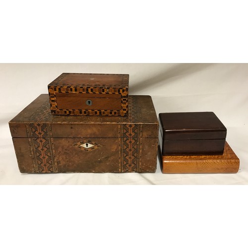 793 - Selection of four boxes largest 40cm x 24cm x 17cm. None are fitted out but largest one is inlaid. O... 