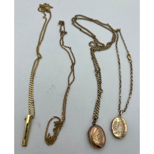 443 - Nine carat gold pendants and chains. Total weight 23gm.