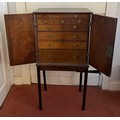 A 19thC mahogany collectors cabinet on legs. Nine drawers behind two doors. 92cm h x 45cm w x 26cm d... 